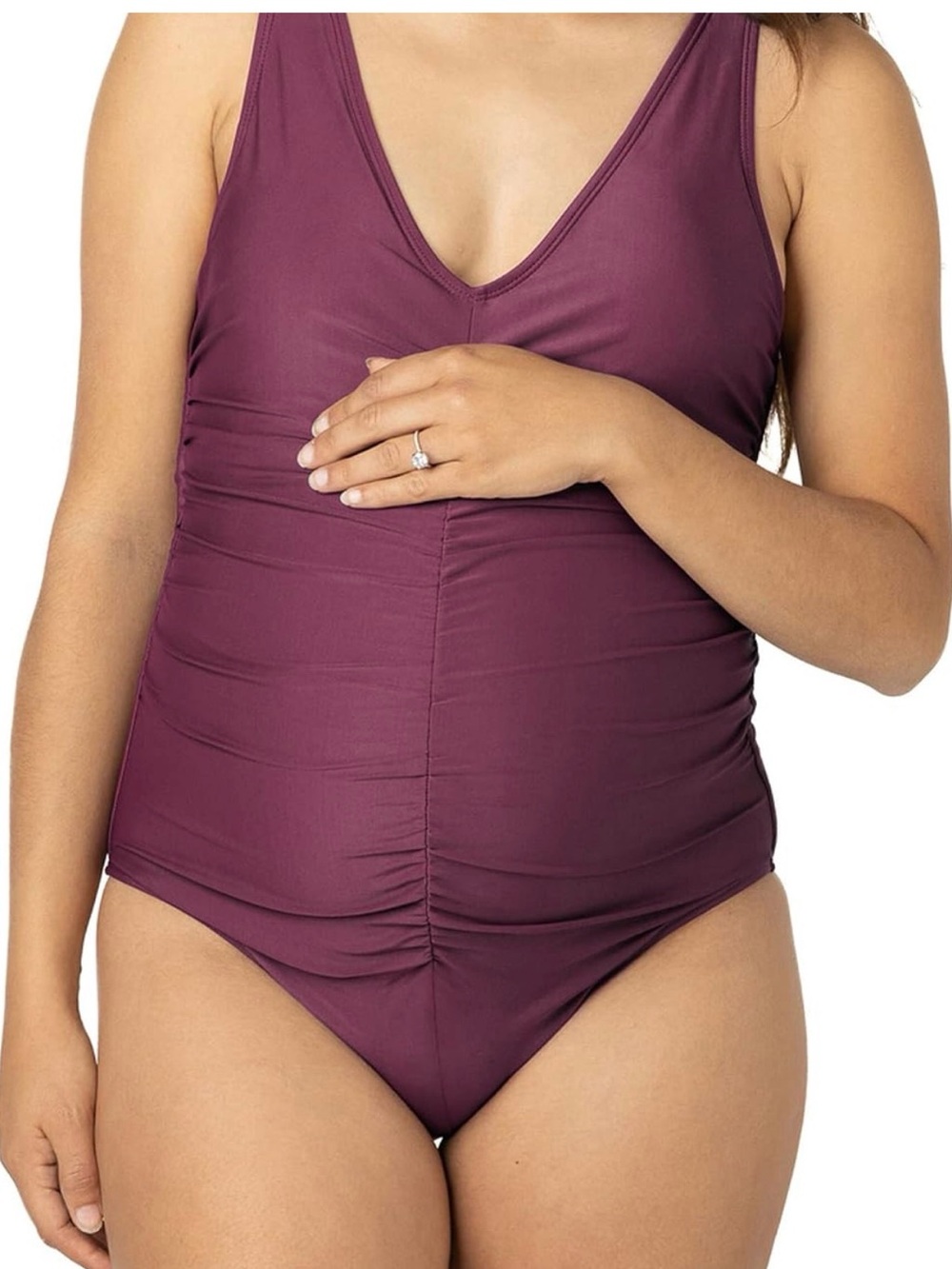 Kindred Bravely Maroon Wine Ruched One-Piece Maternity/Nursing Swimsuit Sz M